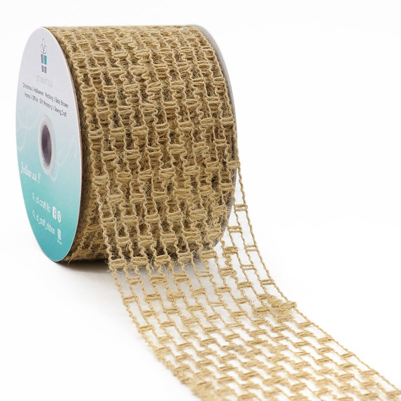 CT CRAFT LLC Mesh Burlap Wired Ribbon 2.5" x 10 Yards Natural Color for Christmas Home Wedding Decor Gift Wrapping Tree Topper Bow Wreath Bouquet DIY Crafts - Image 1